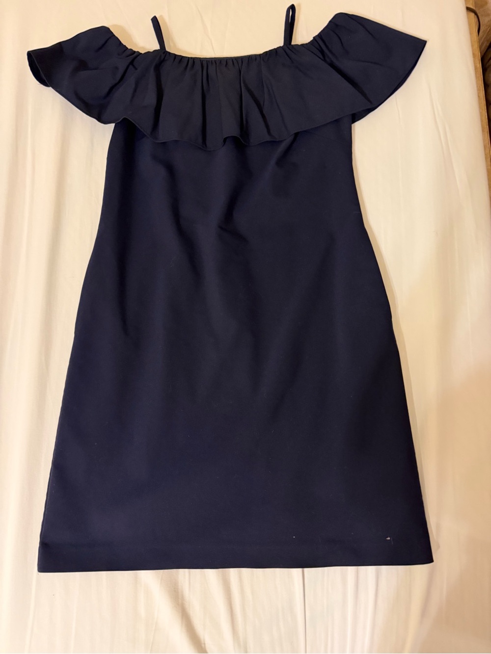 LAUREN Ralph-Lauren Off-Shoulder Navy Ruffle Shift Dress